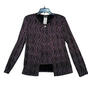 Onyx Nite Womens Beaded Long Sleeve Tank & Jacket Small Black & Pink Silver Glit